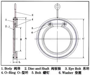 H74薄型對夾旋啟止回閥結構示意圖 H74薄型對夾旋啟止回閥結構示意圖
